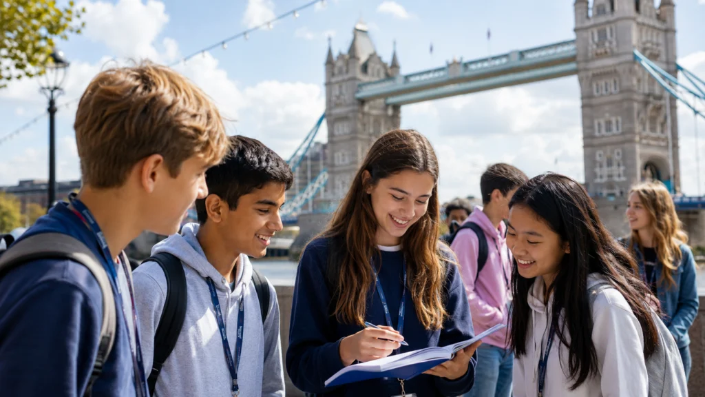 international students on a supervised cultural activity in London
